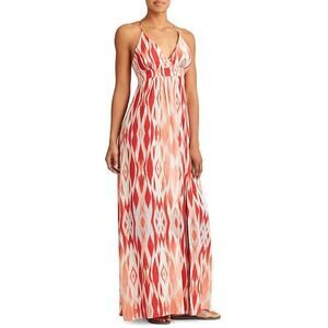 Athleta Faded Ikat Maxi Sun Dress XL Orange Pink Resort Beach Vacation Boho